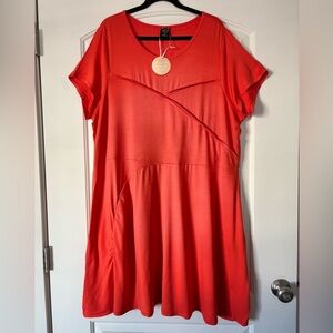 Laila Ali Orange Dress Sport Stretch Short Sleeve Knee Length. NWT. Size 2X.
